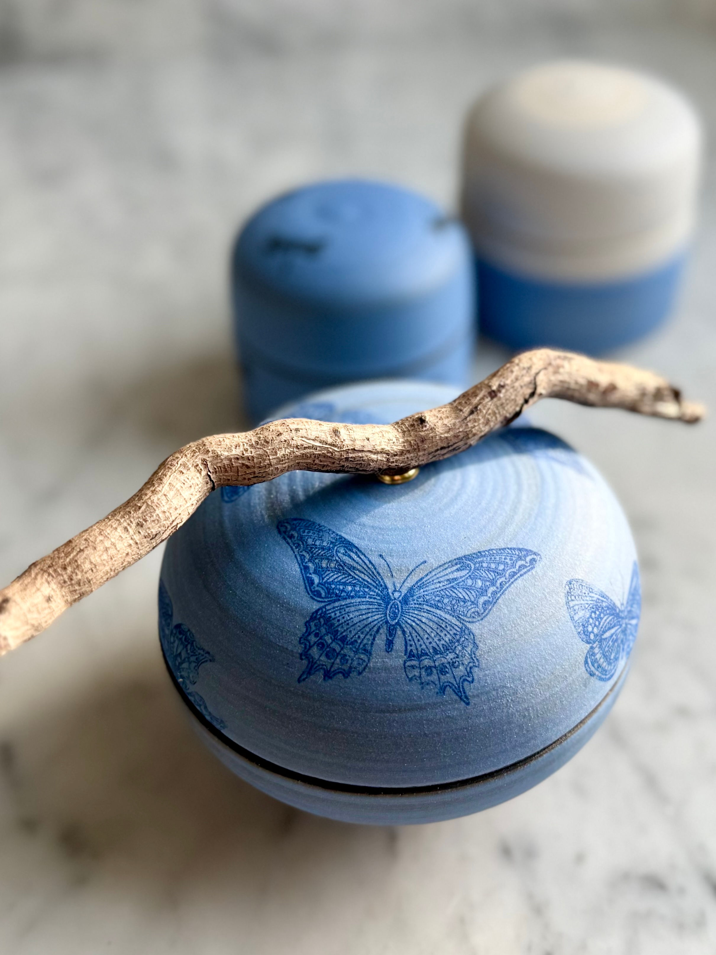 Butterflies - Wabi Sabi Style Salt Cellar/Lidded Pot