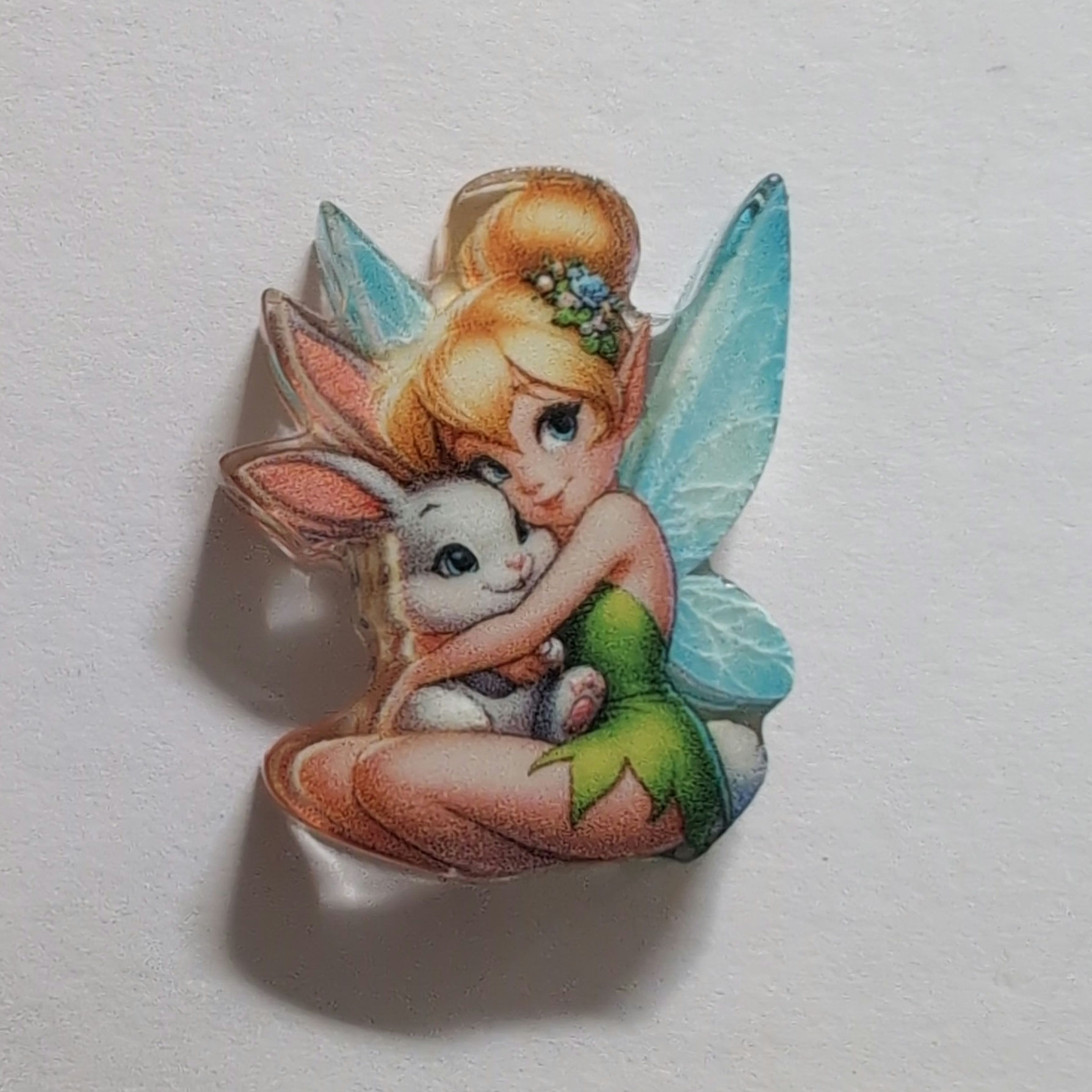 Tinkerbell hugging bunny rabbit - Acrylic focal beads