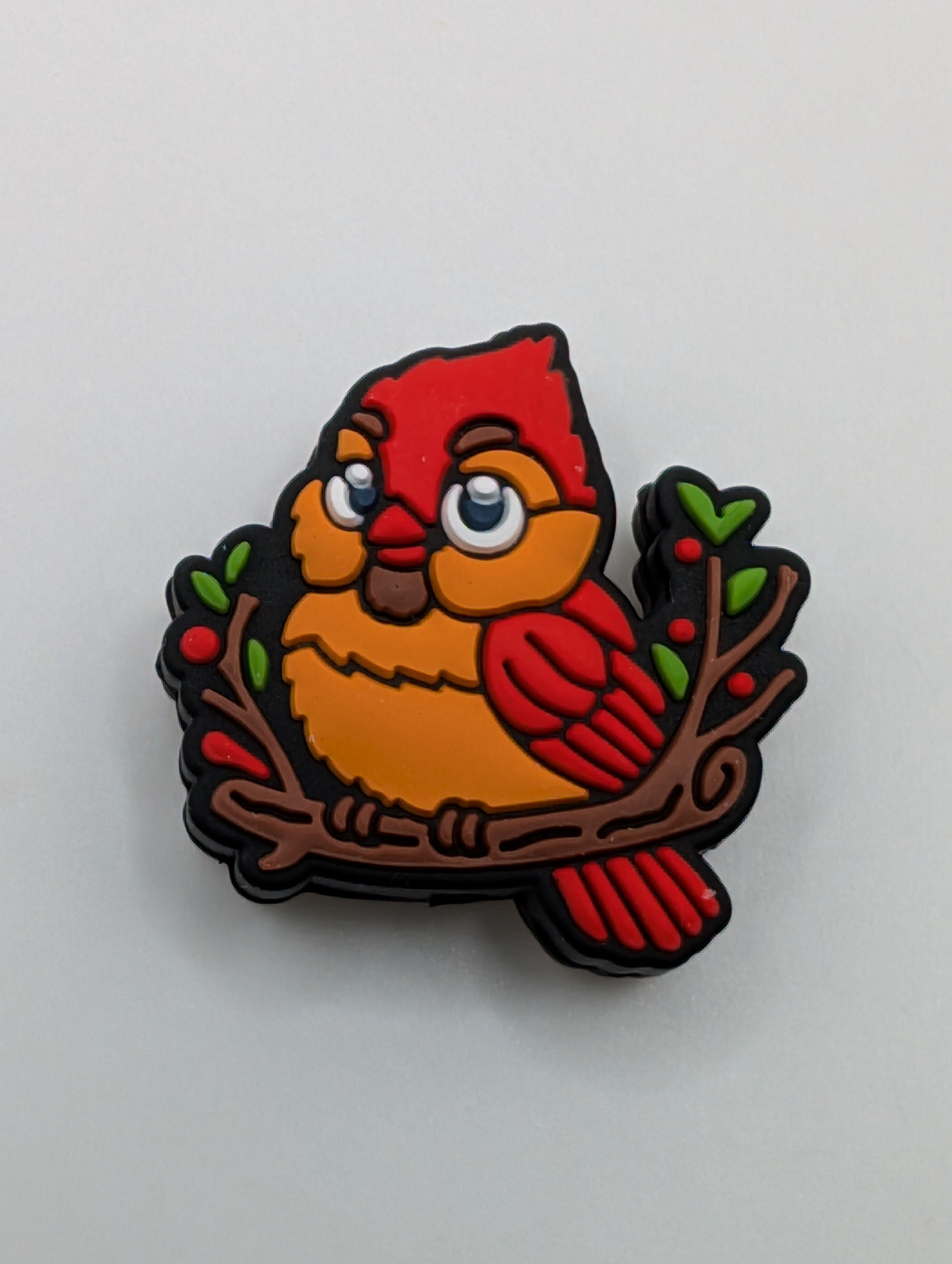 Red and orange Robin/branch of Holly Berry silicone focal bead