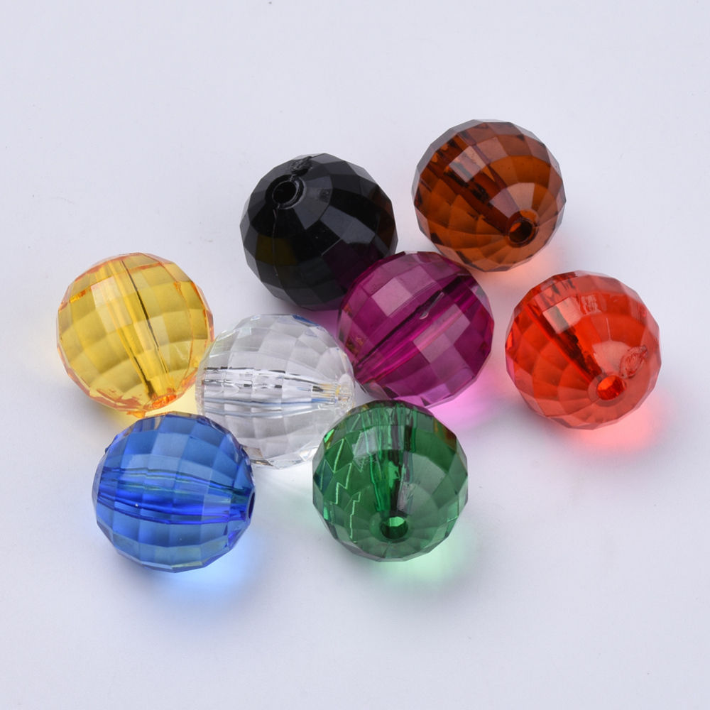 Faceted Transparent Round Acrylic Beads, Assorted Colors - 18mm