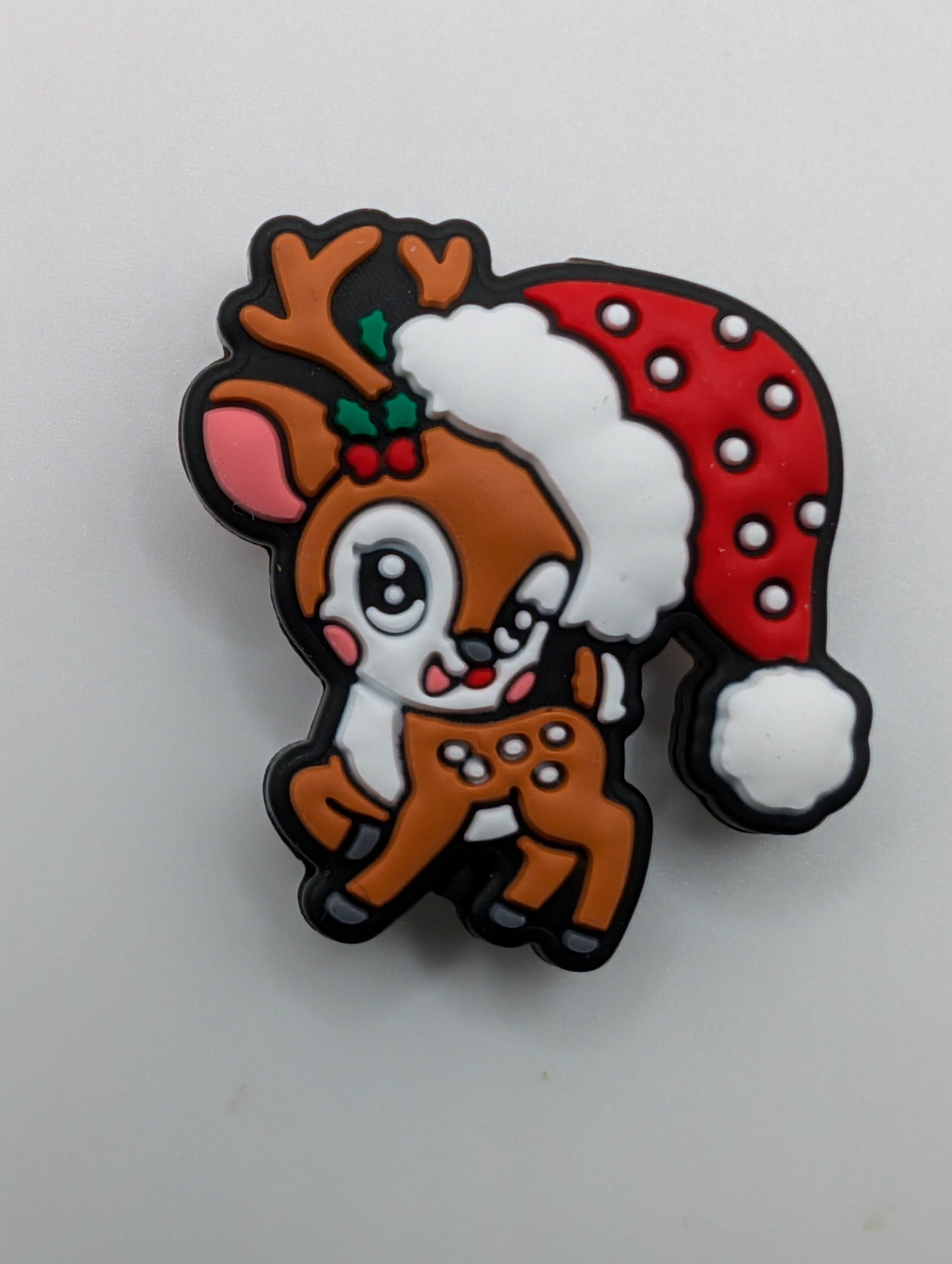 Adorable reindeer wearing a fluffy Santa hat silicone focal bead