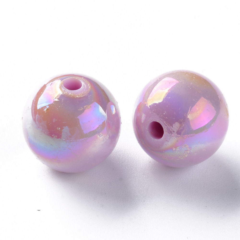 AB Color Plated, Round, Acrylic Beads, Violet - 16mm