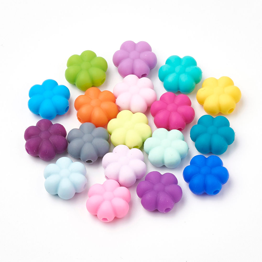 Silicone Beads, Flower, Assorted Colors/focal - 14mm x 6mm