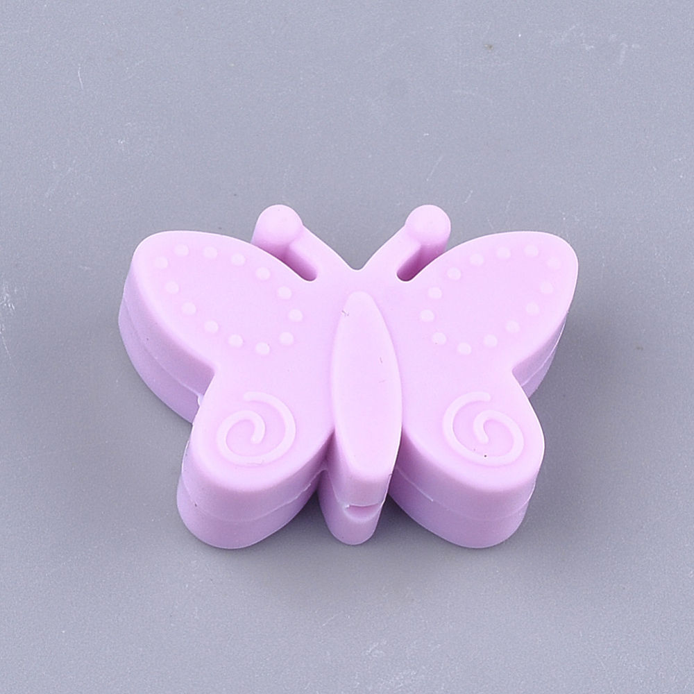 Silicone Beads, Butterfly, Violet/focal - 30mm x11mm