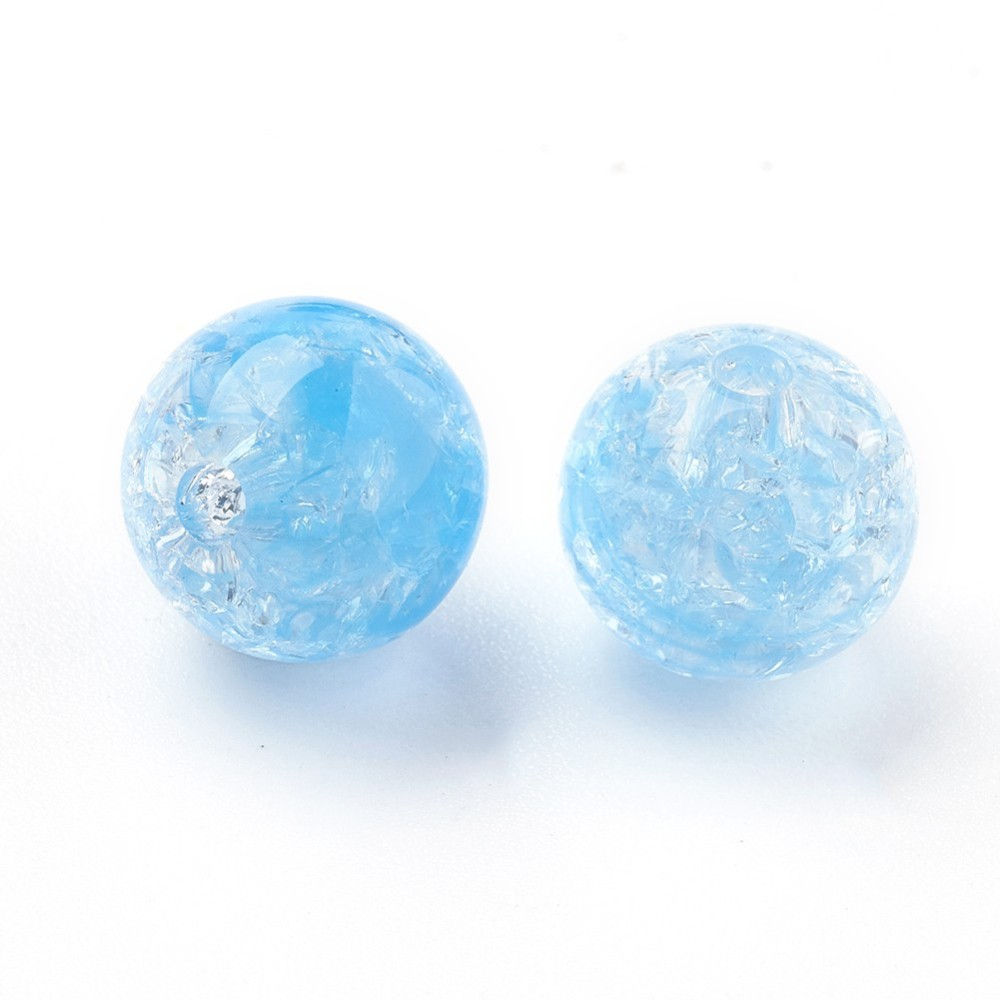 Transparent Crackle Acrylic Beads, Deep Sky Blue - 12mm