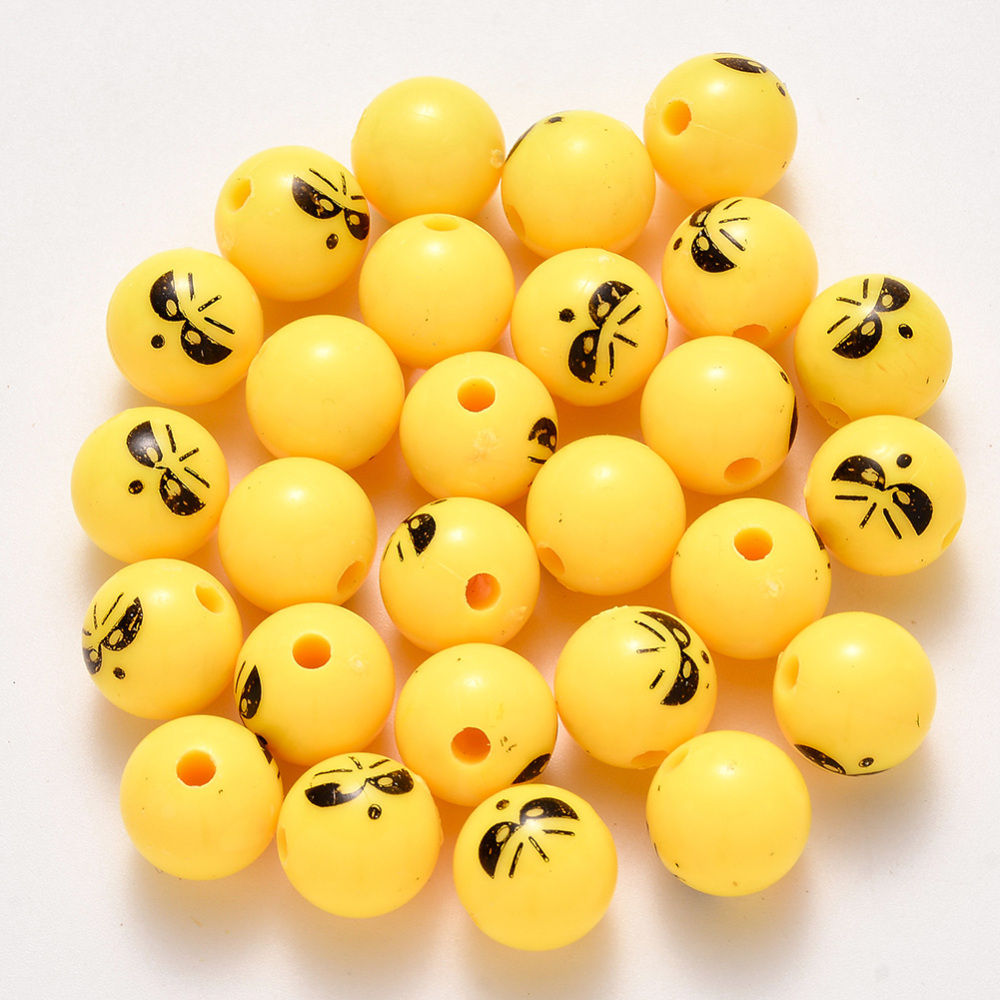 Plastic Beads, Emoji Face, Yellow