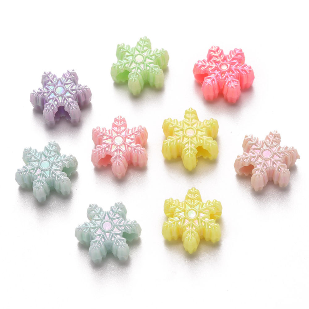 AB Color Plated Snowflake Acrylic Beads, Assorted Colors