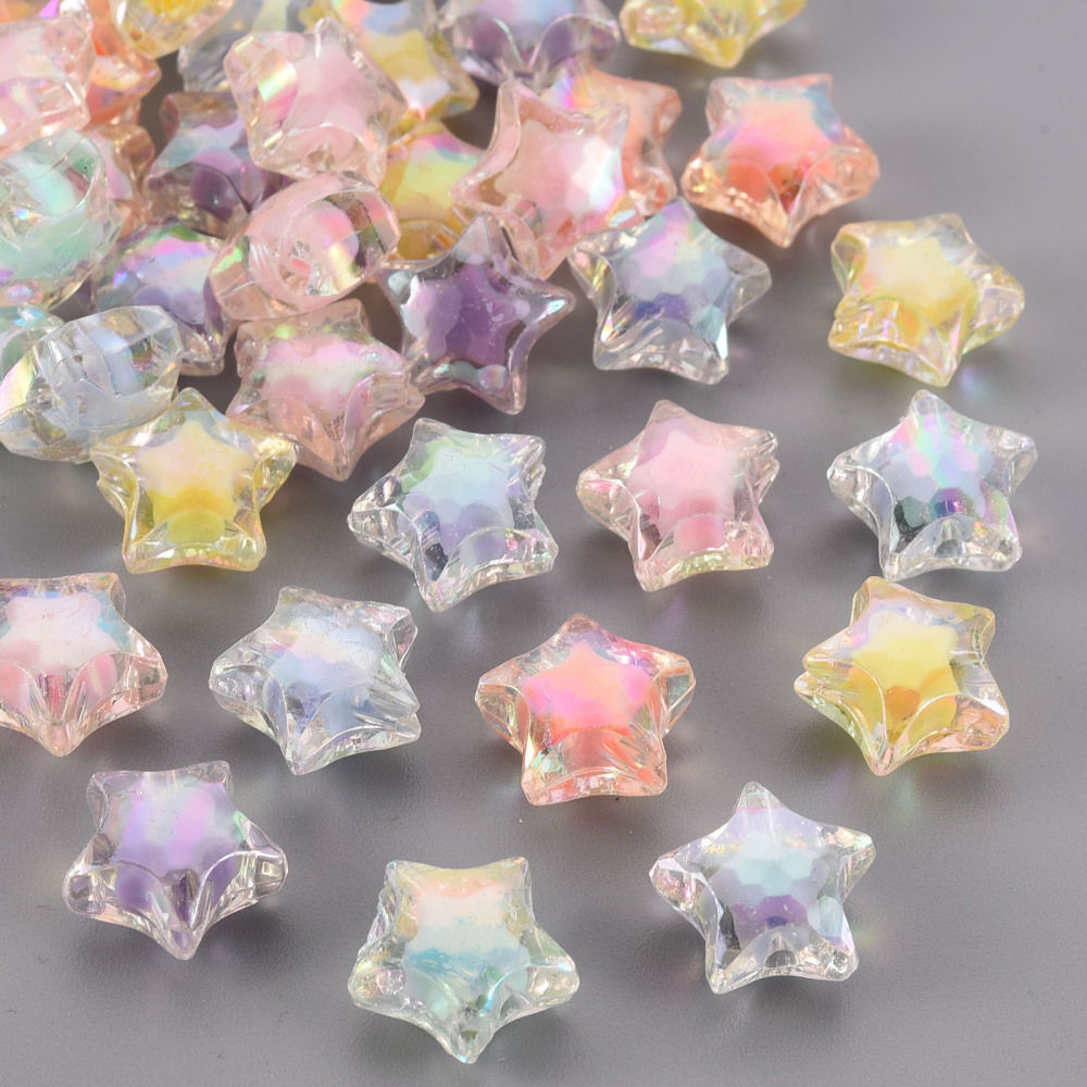 Transparent Acrylic Beads, AB Color, Stars, Assorted Colors - 14mm x 15mm x 8.5