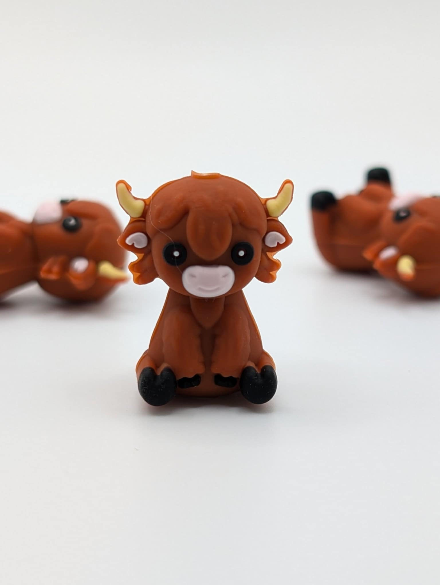 Lil Brown cow with horns 3D silicone focal bead