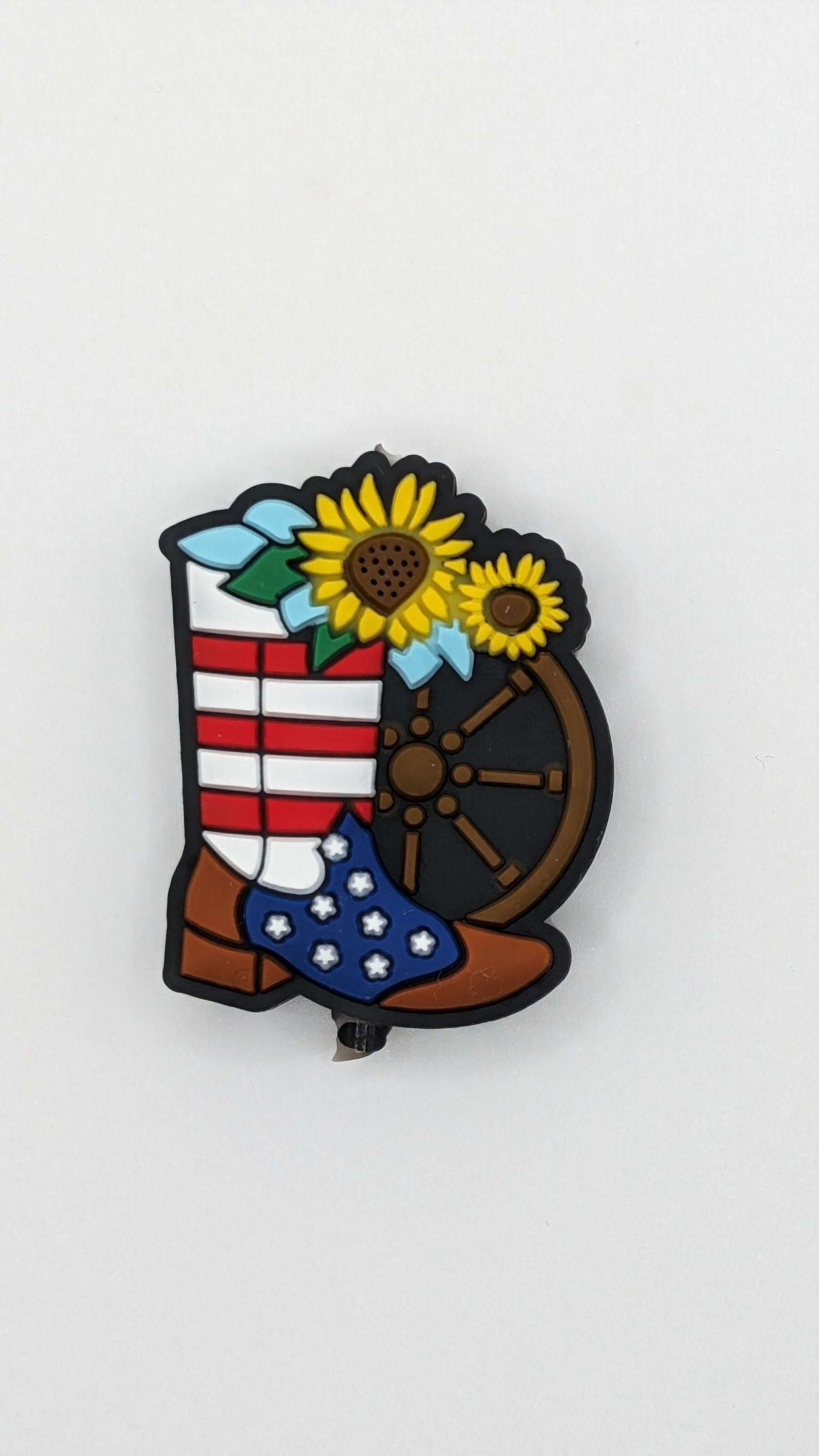 Boot with American flag/ sunflowers & a wheel silicone focal bead