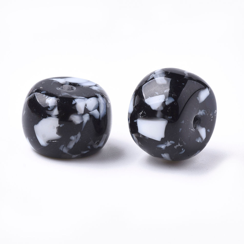 Imitation Gemstone Chips, Resin Beads, Rondelle, Black - 15mm