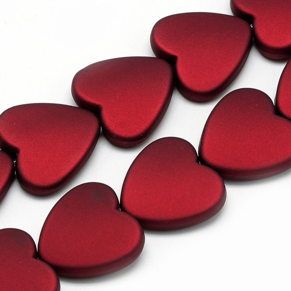 Rubberized Style Acrylic Beads, Hearts Shaped, Deep Red - 20mm