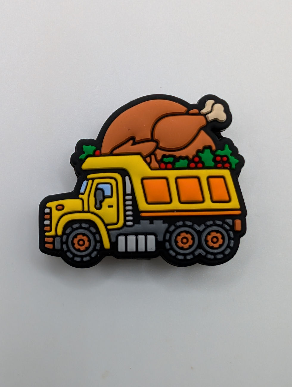 Dump truck carrying a turkey & Christmas holly berries silicone focal bead