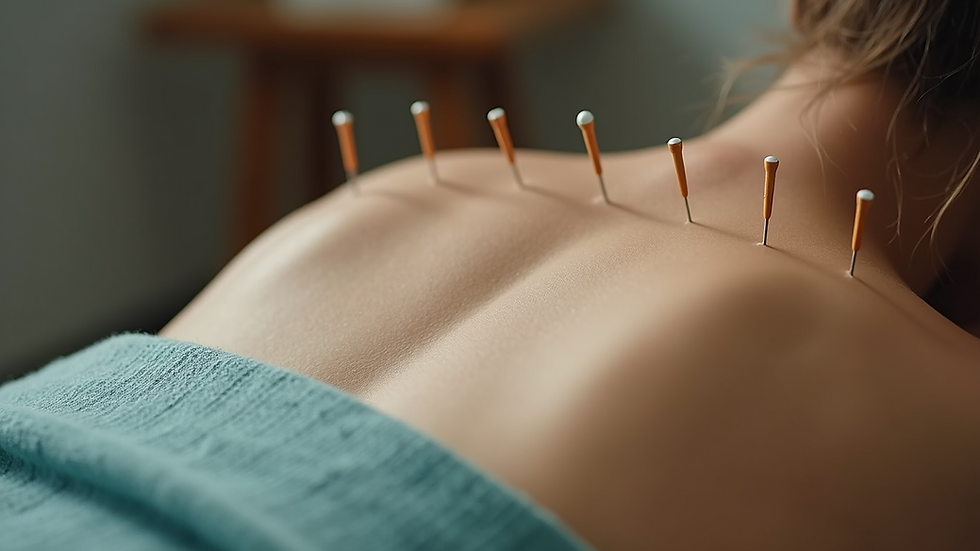 Close-up view of acupuncture needles placed on a patient’s back