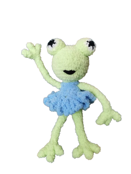 Miniatură: Broscuta crosetata manual 26 cm, cu rochita