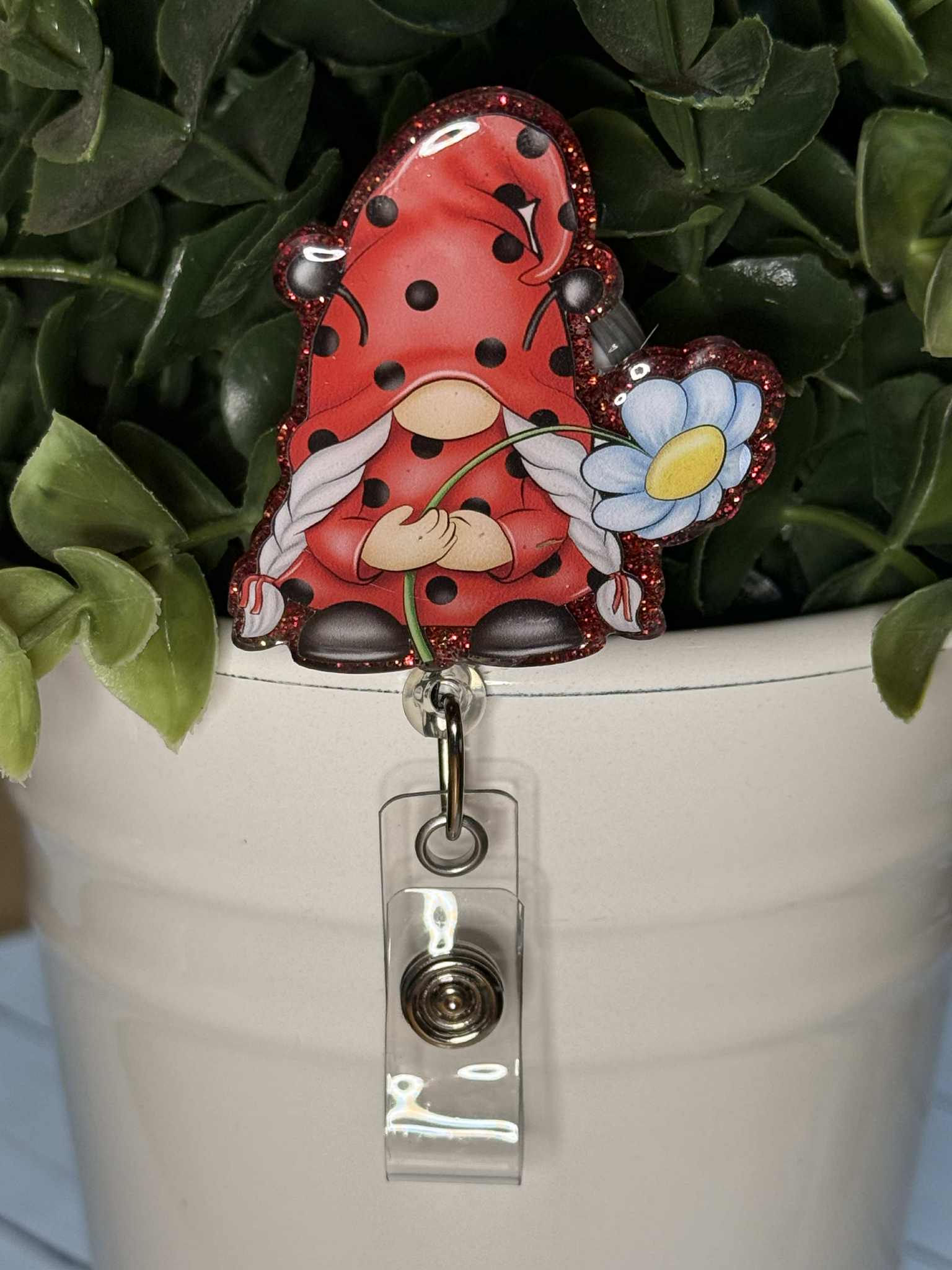 Ladybug Gnome with Flower