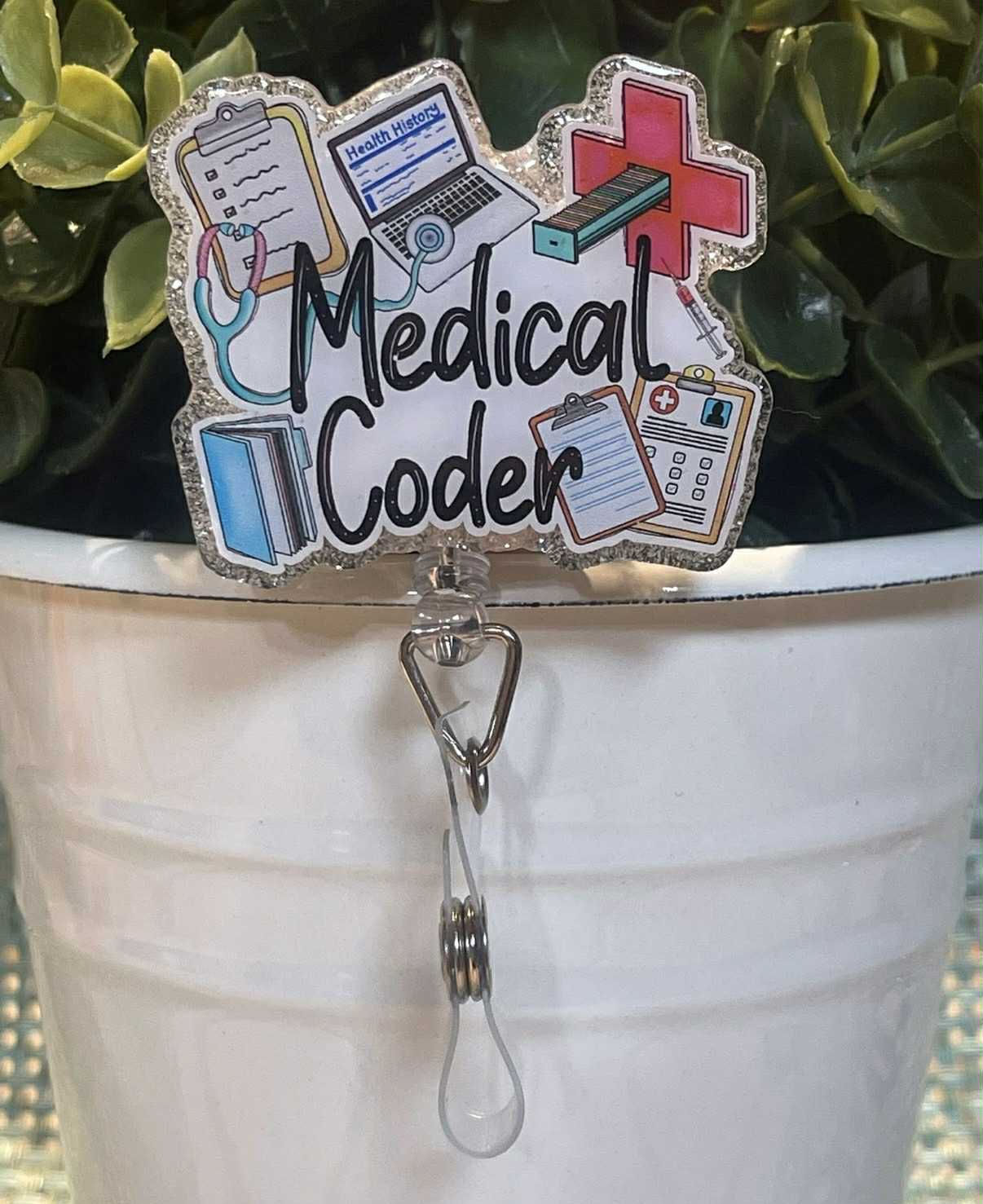 Medical Coder-White Glitter