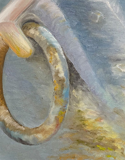 Detail from an old ship. Oil on canvas
