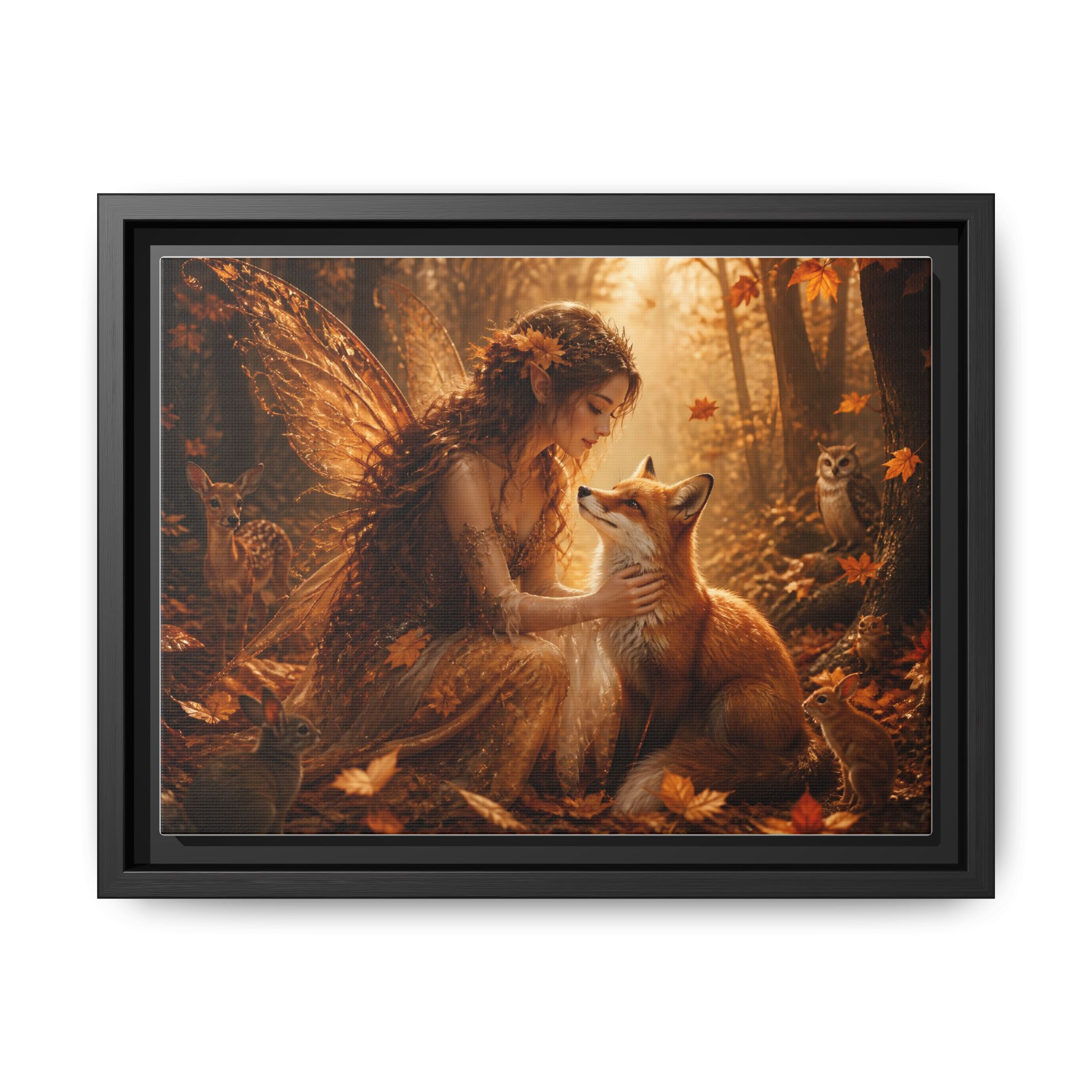 Framed Canvas Fairy and Fox Woodland Fantasy Wall Art