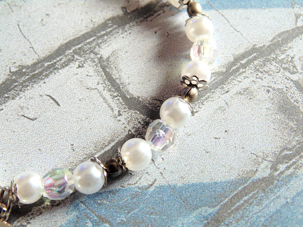 Thumbnail: Scottish thistle bracelet with white and clear pearls - outlander - gift for her