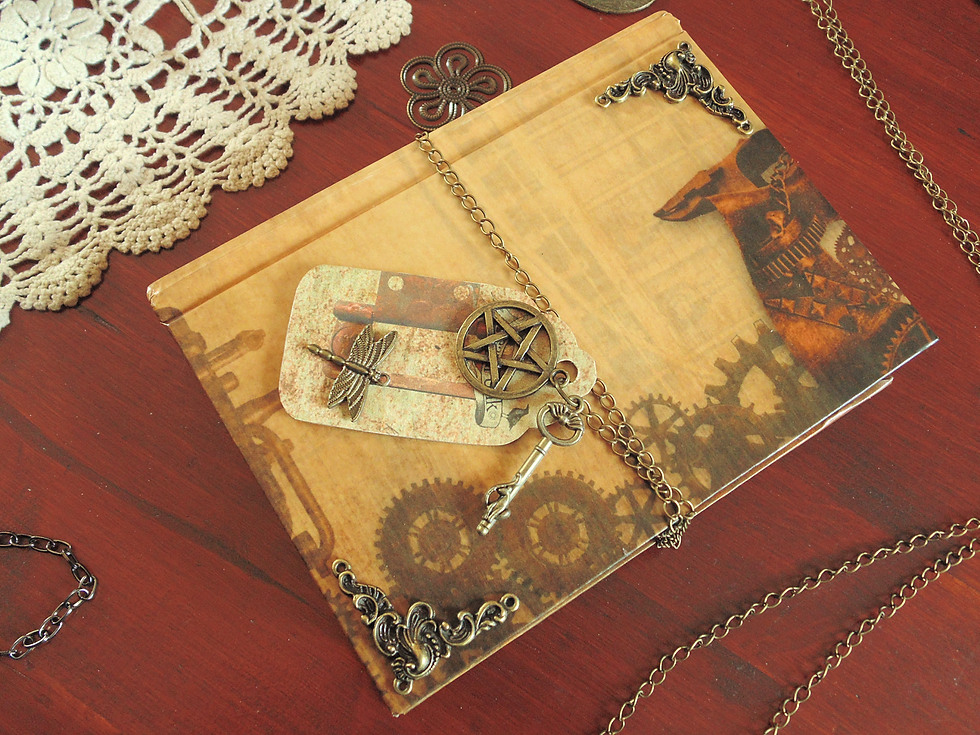 Thumbnail: Steampunk book of shadows - A6 size - blank pages, wicca journal grimoire