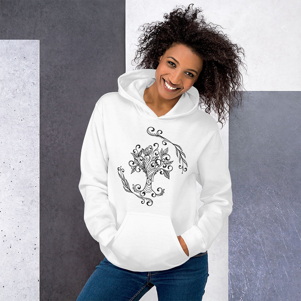 Thumbnail: Witchy hoodie with tree of life - black drawing