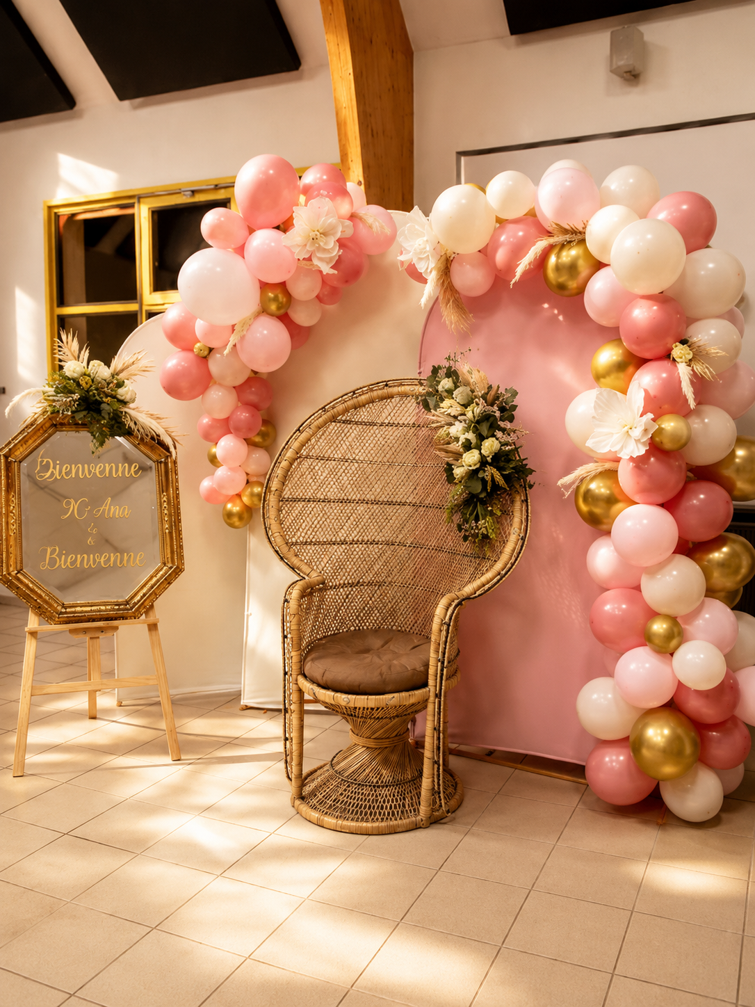 Lot backdrop + housse beige et rose