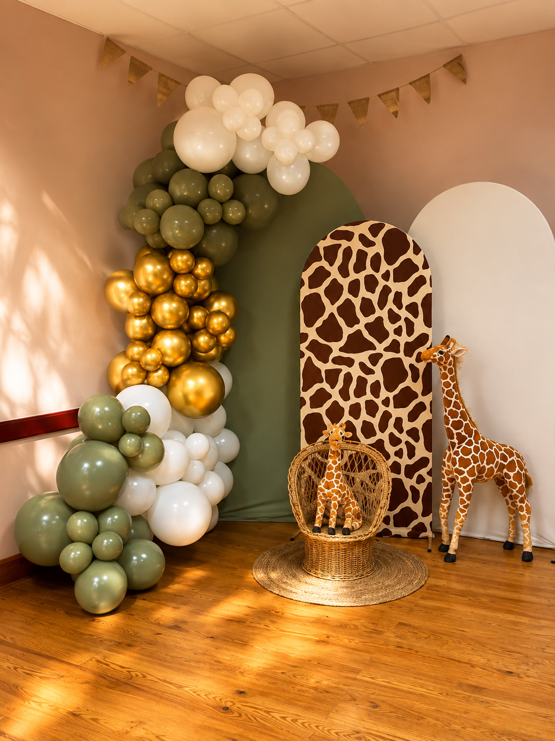 Back drop + housse vert, beige, girafe