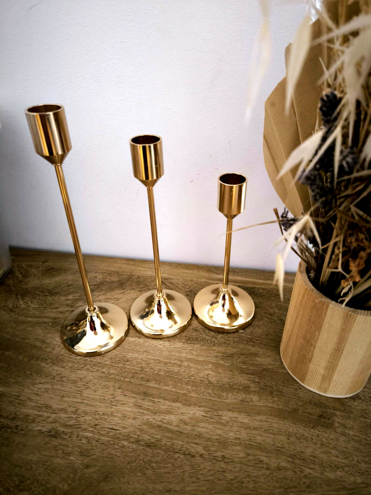 Lot de 3 bougeoirs doré lisse