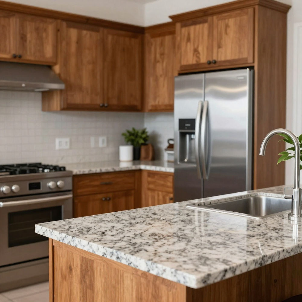 clean kitchen with granite countertops and stainless steel appliances