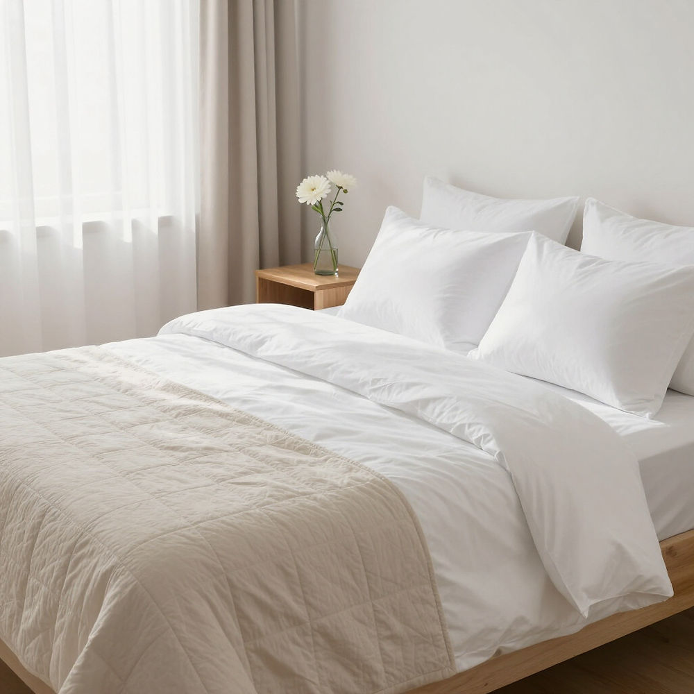 clean bedroom with neatly made bed and natural light