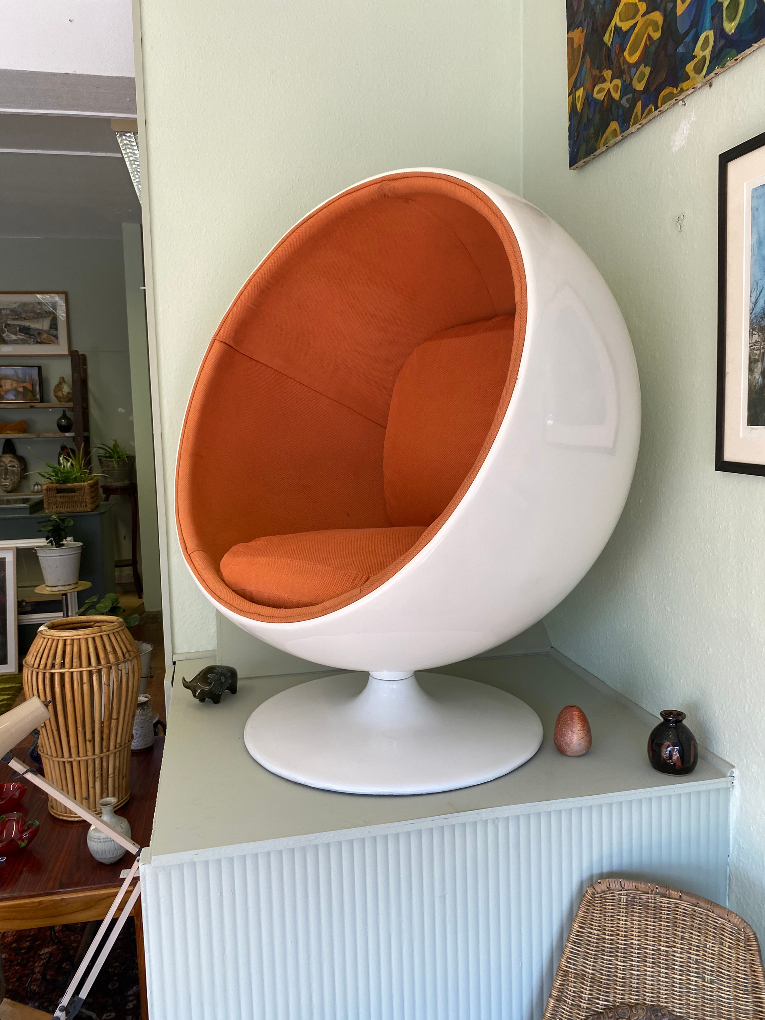 Stunning 1980’s space age fibreglass Ball chair with orange interior