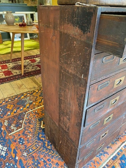 Thumbnail: Stunning Antique Industrial Bank of Mahogany Drawers - Great colour & Patina