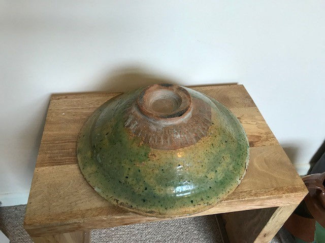 Antique Decorative Clay Bowl - Green & brown glaze