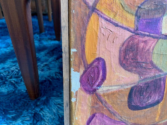 Mid-Century Purple & Orange Oil Abstract Painting