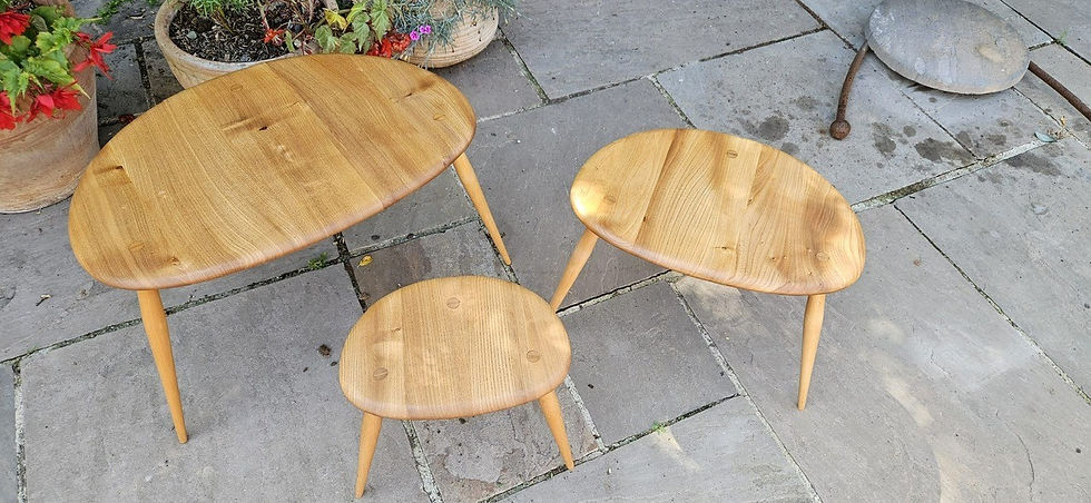 Mid-Century Ercol Nest of 3 Pebbles Tables Elm and Ash - Refurbished