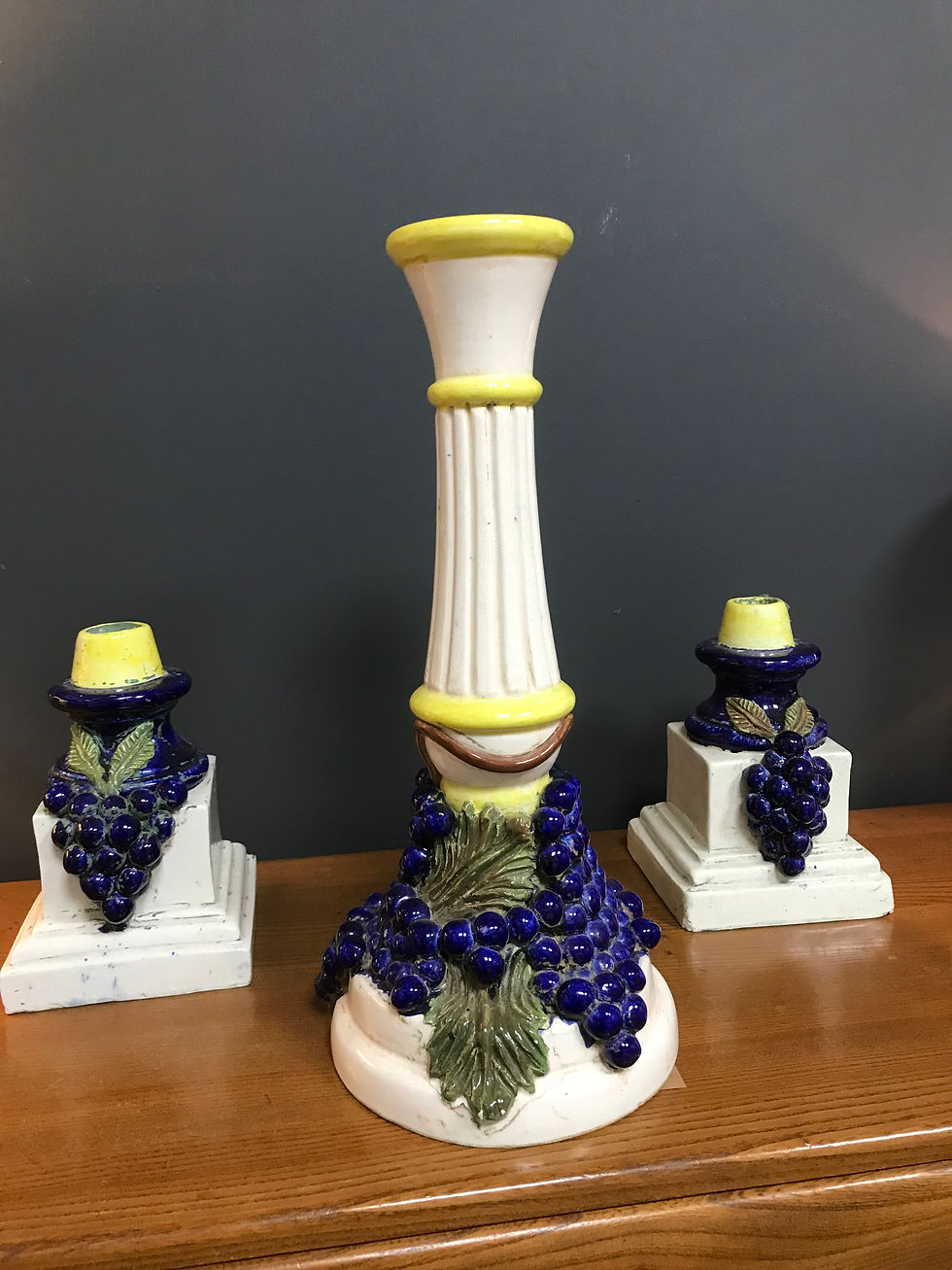 SET OF 3 FRENCH CERAMIC CANDLE HOLDERS