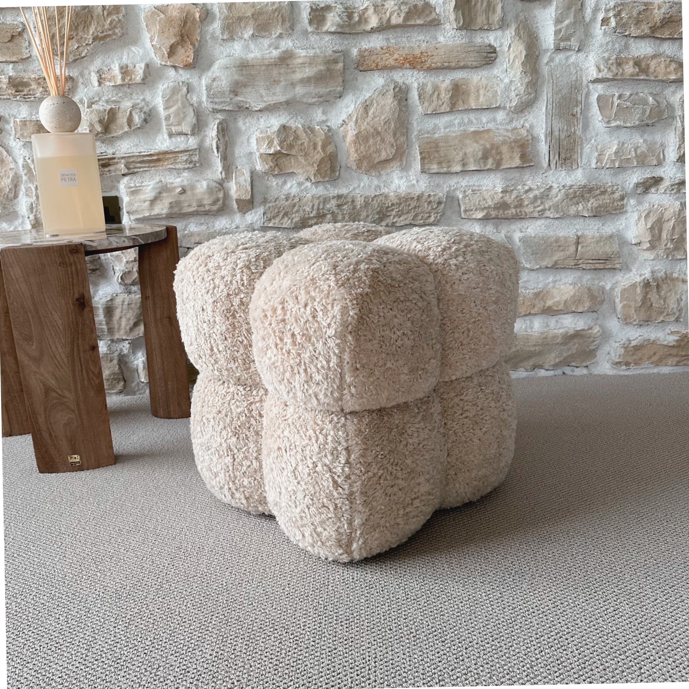 Teddy Beige Cube Pouf