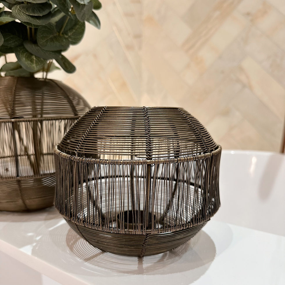 PILKA Medium Bronze Hurricane styled in a bathroom.