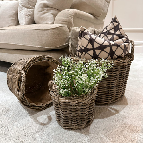 Lavish Round Wicker Baskets with Handles (Set of 3 ) | Lavish