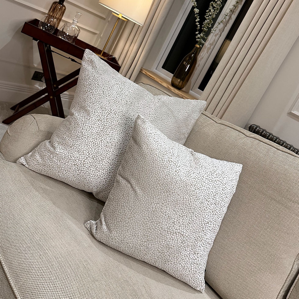 Bingham Cream Cushion 16'' styled with its larger 22'' version.