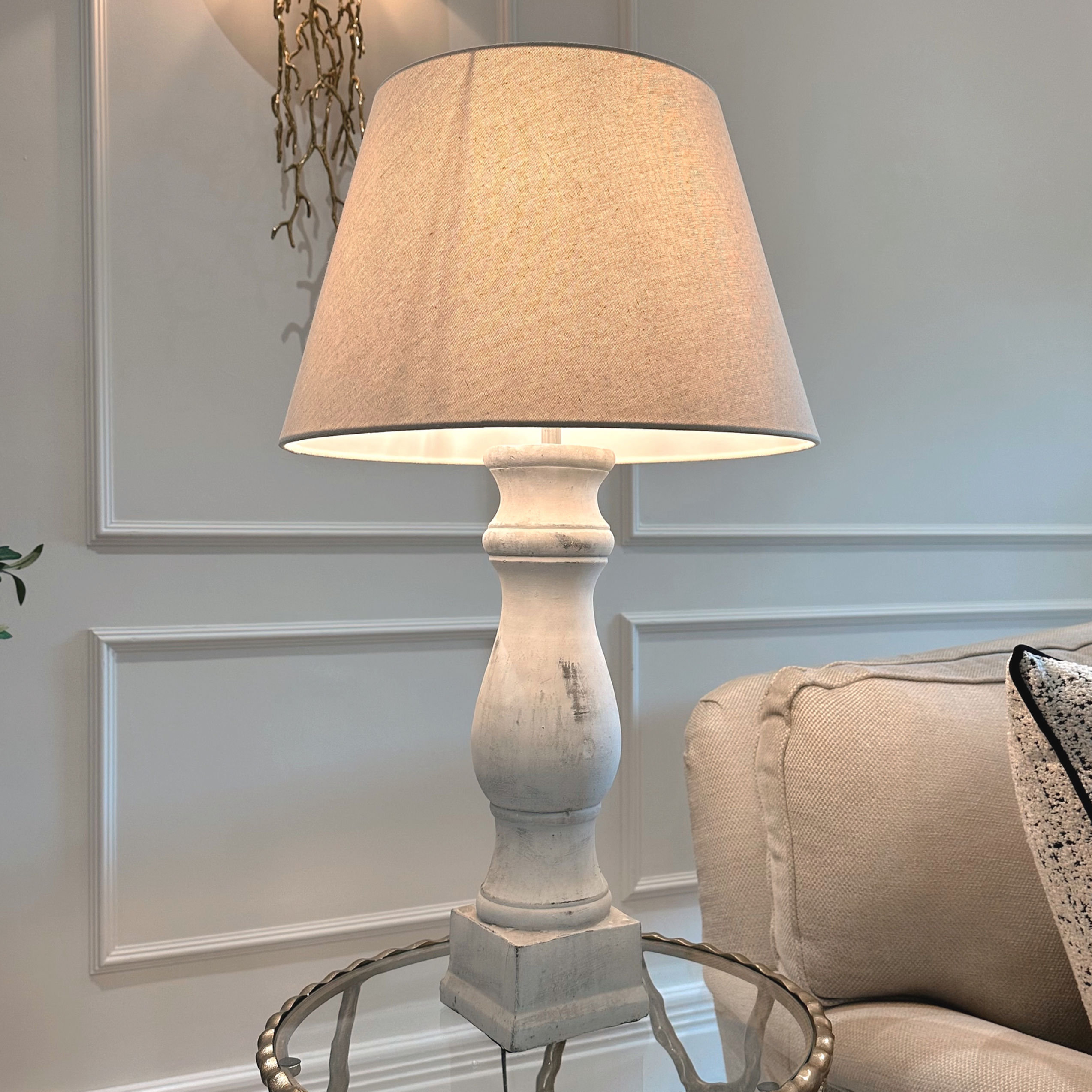 Bell Candlestick Lamp & Linen Shade