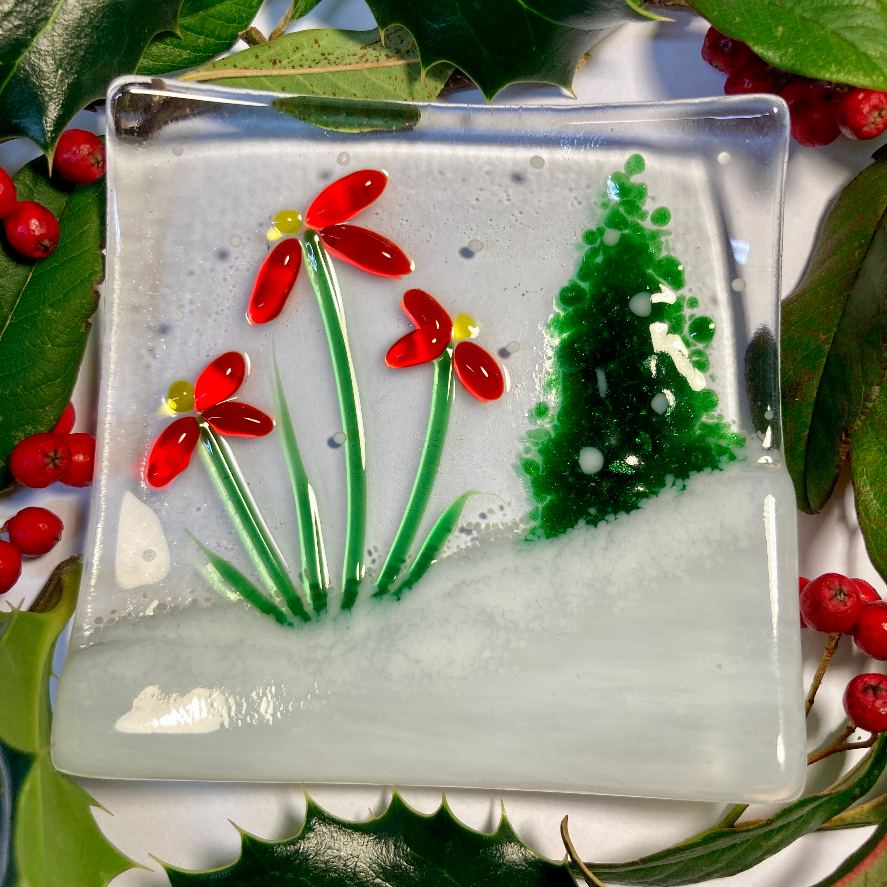 Winter Red Flower Trinket Dish