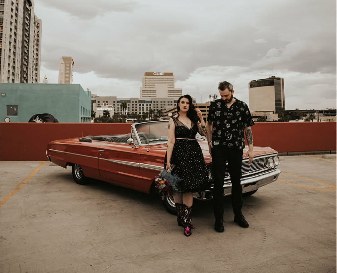 convertible with couple downtown Las Vegas