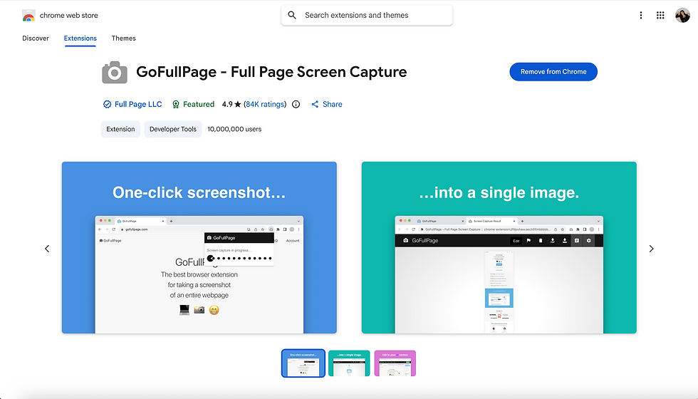 GoFullPage chrome extensions for taking full screenshots of website page