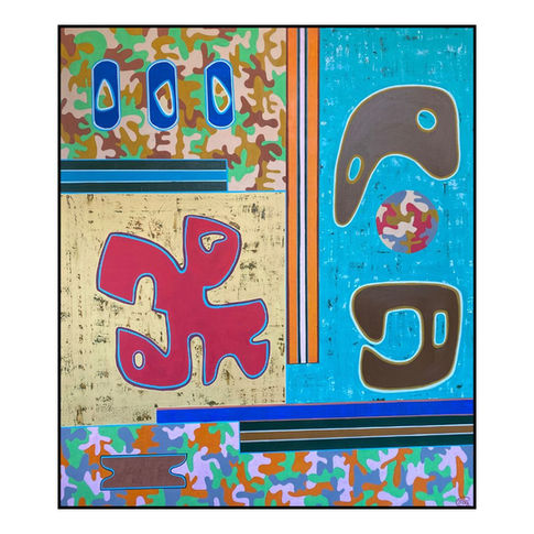 Œuvre sur toile “ALFRED” de Corinne Maussang, peinture contemporaine abstraite inspirée du Pop Art et des années 70-80, présentée par la Galerie Art by Céline à Valence.