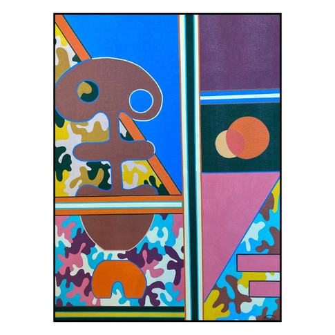 Œuvre sur toile “ROMANE” de Corinne Maussang, peinture contemporaine inspirée de l’Art déco, entre géométrie et douceur veloutée, présentée par la Galerie Art by Céline à Valence.