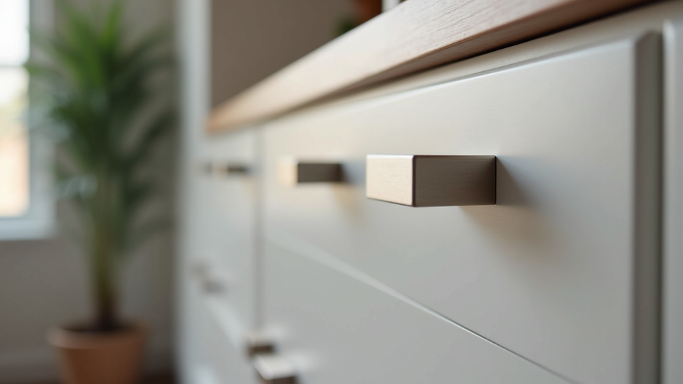 Close-up view of custom cabinet drawers with soft-close mechanisms and brushed metal handles