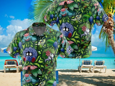 Grass Type Pokemon Pokemon Button Up Anime Hawaiian Shirt