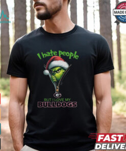 Grinch Santa Hat I Hate People But I Love My Georgia Bulldogs Christmas Logo Shirt